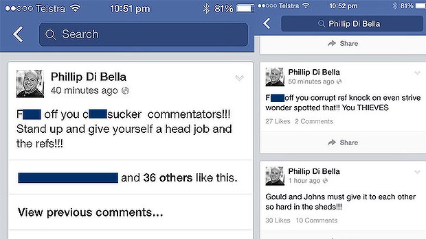Screen grabs of Di Bella’s outbursts. (Source: Brisbane Times; Fairfax)