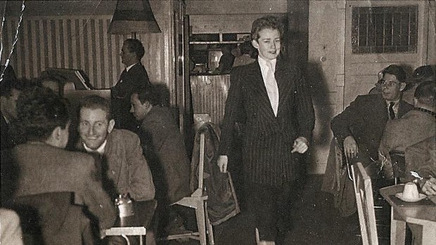Val Eastwood at Val's Coffee Lounge, c. 1950s, gelatin silver photograph. (Unknown photographer; Source: Australian Lesbian and Gay Archives)