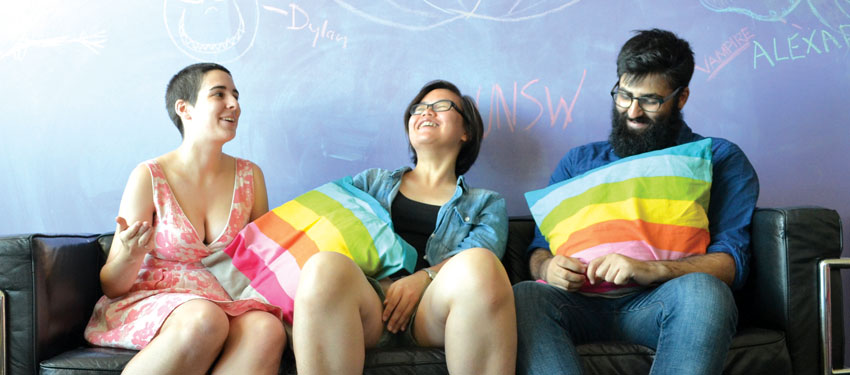 L-R: Brittany Jane, Jen Chen and Joseph Dee - UNSW queer officers (Photo: Benedict Brook; Star Observer)