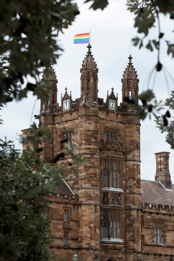 This week both University of Sydney (pictured) and UNSW raised rainbow flags in time for the Sydney Gay and Lesbian Mardi Gras. (PHOTO: Benedict Brook; Star Observer)