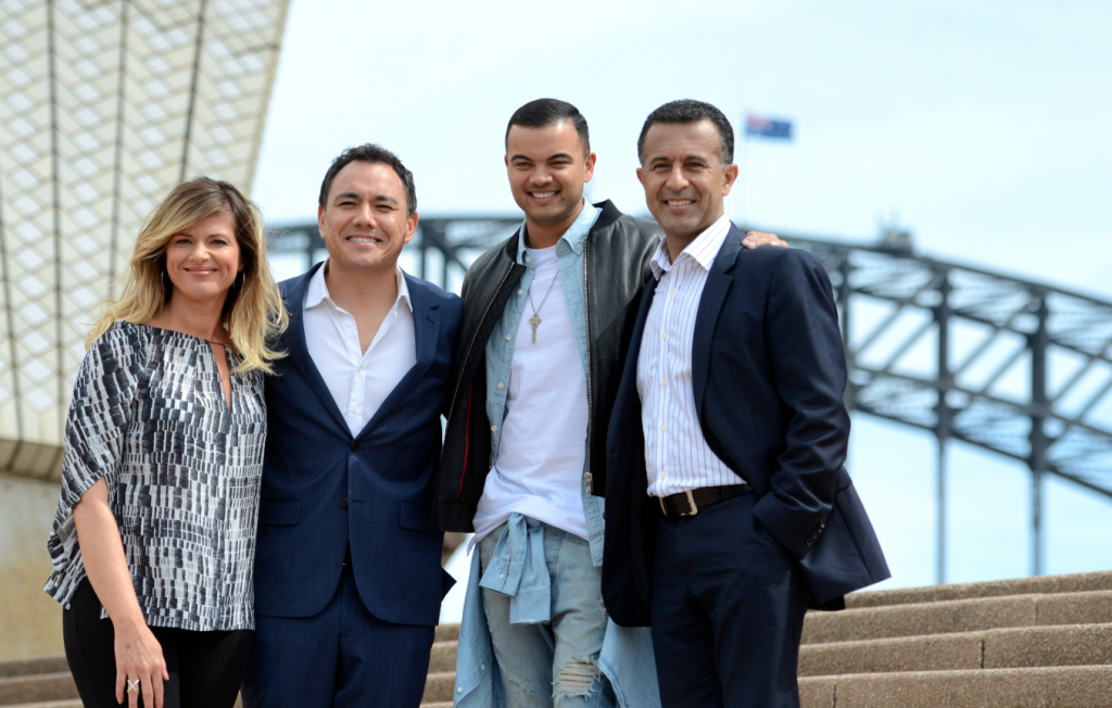 Guy Sebastian will represent Australia in the 2015 Eurovision Song Contest. Pictured here with SBS Eurovision hosts Julia Zemiro, Sam Pang and SBS Managing Director Michael Ebeid. (PHOTO: David Alexander; Star Observer)