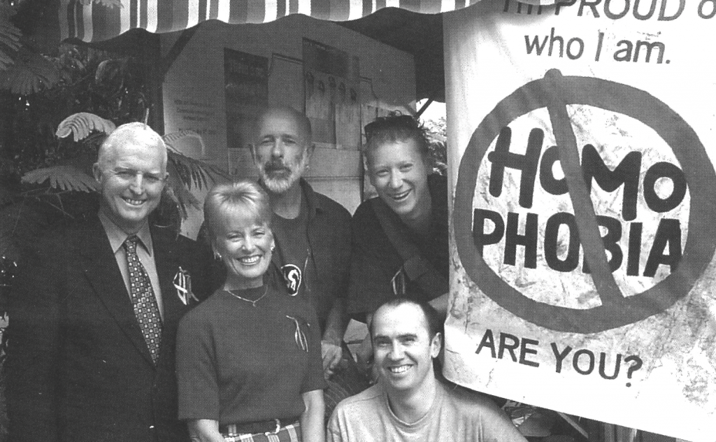 Lismore Mayor and ACON Northern Rivers Staff launch an anti-homophobia campaign 2000. Since 1987, ACON has worked throughout regional NSW through its offices in the Hunter, Illawarra, Northern Rivers, mid North Coast and southern NSW. (Source: Star Observer archives)