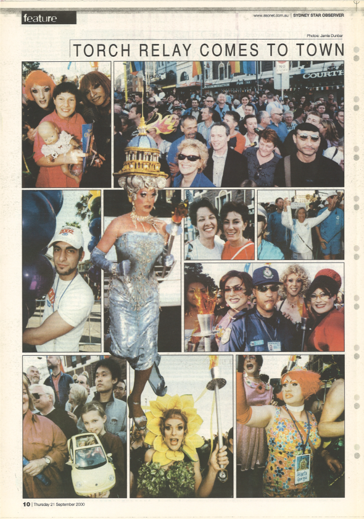 Sydney's famous "gay strip" was a flurry of colours when the Olympic Torch went by Oxford St. (Sydney Star Observer; Thursday, September 21, 2000, Issue 526)