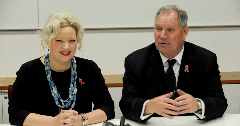 Victorian Health Minister Jill Hennessy and City of Melbourne Lord Mayor Robert Doyle at the World AIDS Day conference launch today. (PHOTO: Andrew Henshaw; Supplied)