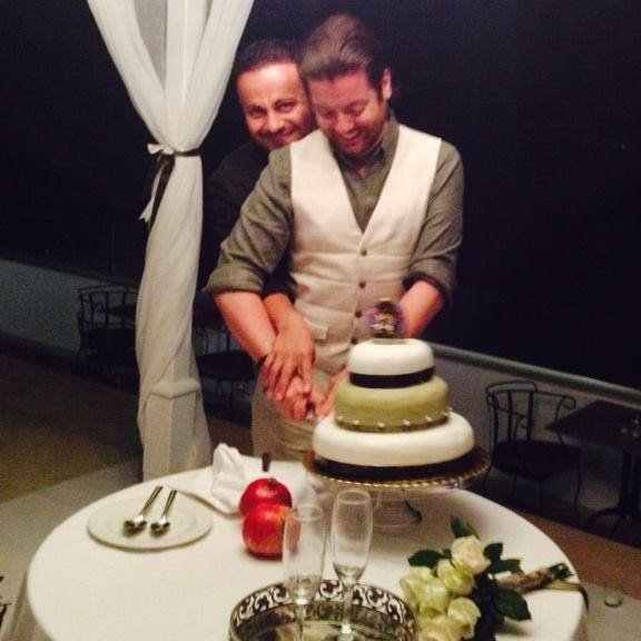 David (front) and Marco Bulmer-Rizzi at their wedding in Santorini in June, 2015. Photo: Facebook