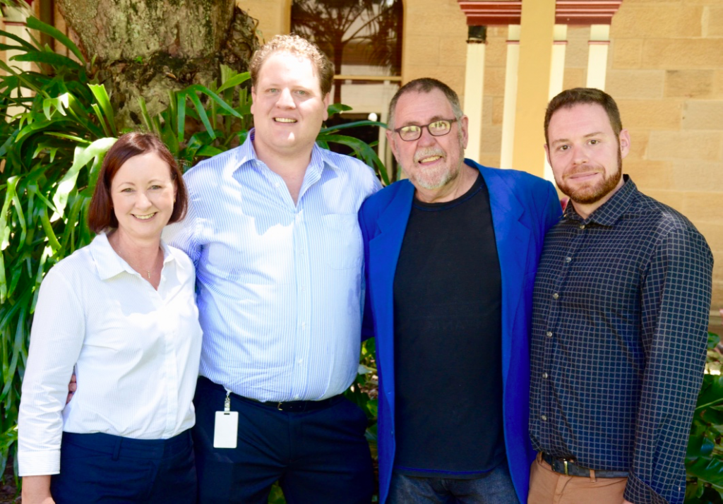 A historic day in Queensland. Attorney-General Yvette D'Ath (L), LGBTI Legal Service's Emile McPhee, Alan Raabe and Peter Black. Photo: David Alexander