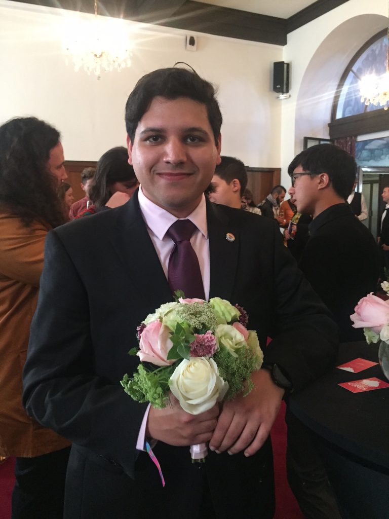 Ahmed Suhaid with his bouquet. Photo: Shannon Power