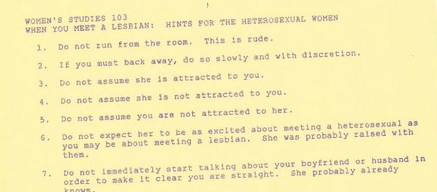 1988: “Hints” for straight women if they meet lesbians