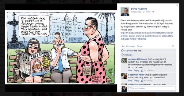 Outrage over former Premier’s support for allegedly transphobic cartoon