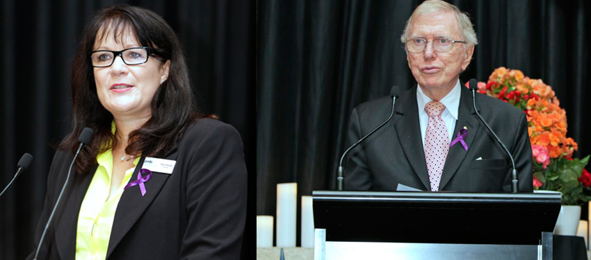 Pride in Diversity director Dawn Hough and former High Court judge Michael Kirby speaking at the 2014 Australian Workplace Equality Index luncheon. (Photos: Ann-Marie Calilhanna; Star Observer)
