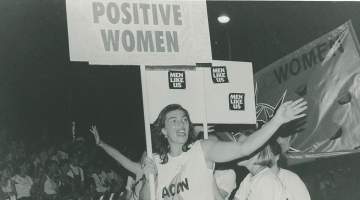 ACON’S Positive Women Mardi Gras parade float, 1996. ACON has supported women since 1985 by providing a range of services and support groups. (Source: Star Observer archives)