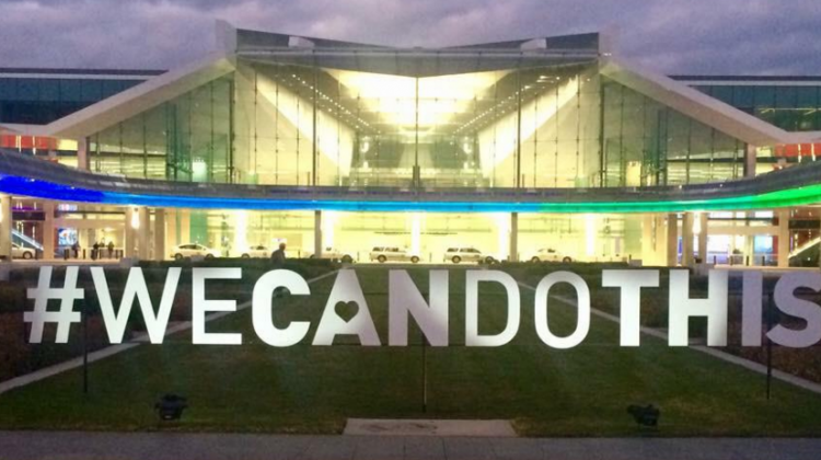 The #wecandothis sign at Canberra Airport on Sunday night (Photo source: Australian Marriage Equality's Twitter account)