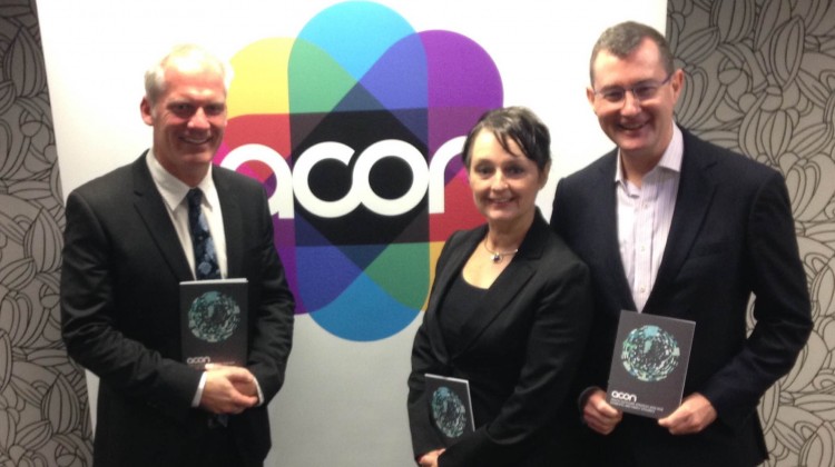ACON chief executive Nicolas Parkhill; domestic violence prevention minister Pru Goward and ACON president Mark Orr at the launch this morning.