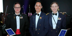Major Donna Harding and Squadron Leader Cate Humphries (pictured with Squadron Leader and DEFGLIS president Vince Chong, centre) both received awards for their role in supporting fellow trans* ADF staff. (PHOTO: Ann-Marie Calilhanna; Star Observer)