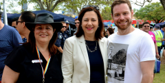 Queensland Premier Annastacia Palaszczuk (centre) made a surprise appearance at Fair Day, which took place right after Brisbane Pride Parade. (PHOTO: David Alexander; Star Observer)