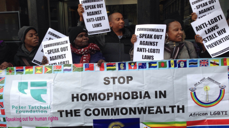 Protestors rally outside the Commonwealth headquarters in London on Thursday ahead of the 2015 CHOGM in Malta. (Photo supplied by the Peter Tatchell Foundation)