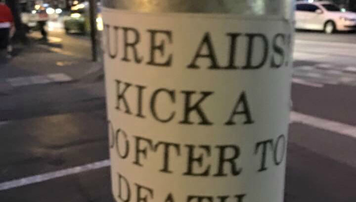 Homophobic sticker appears in Melbourne, calls for violence against gay men