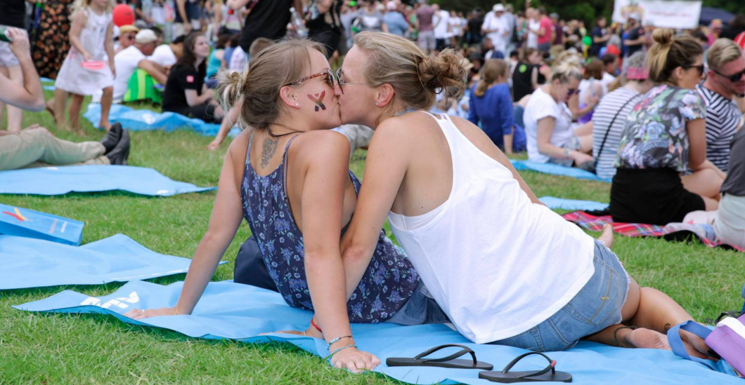 lesbians kissing love romance picnic community marriage couple study