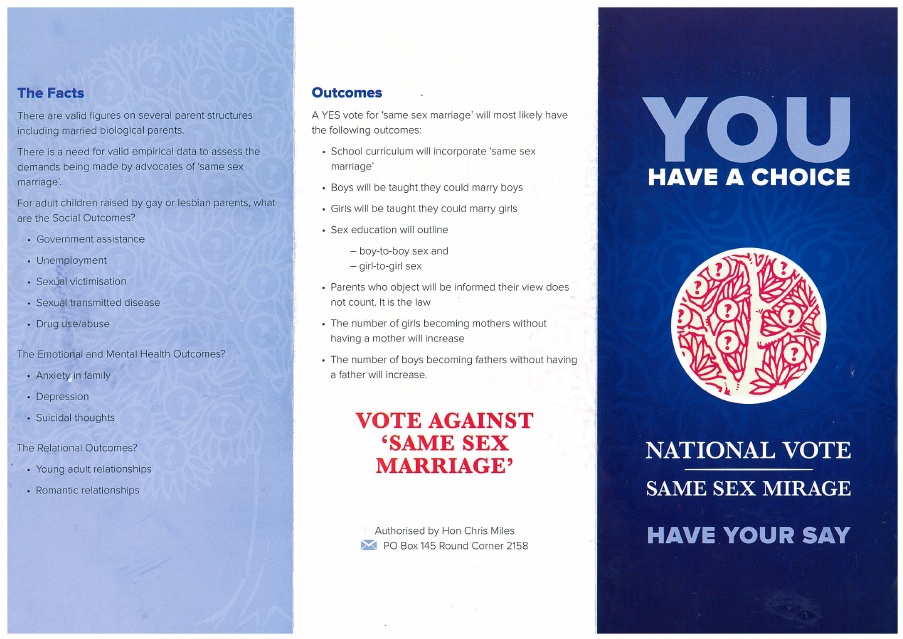 Former MP’s anti-marriage equality pamphlet claims it leads to abuse and neglect of children