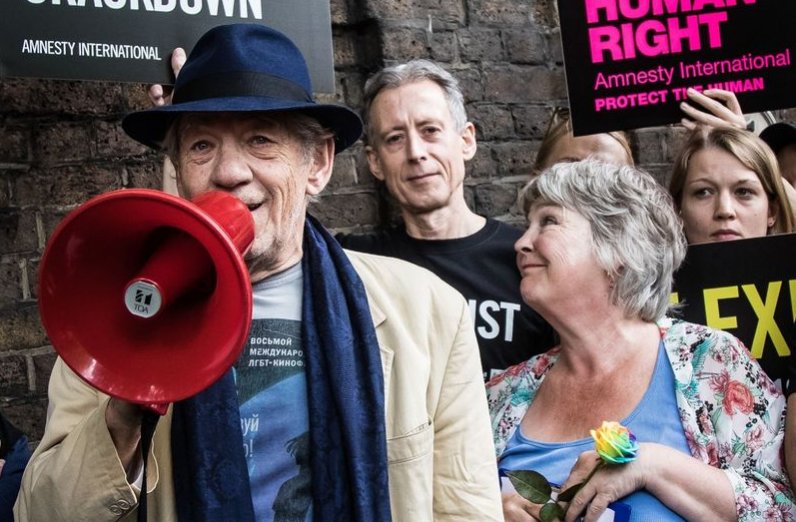 Ian McKellen joins Chechnya protests in London