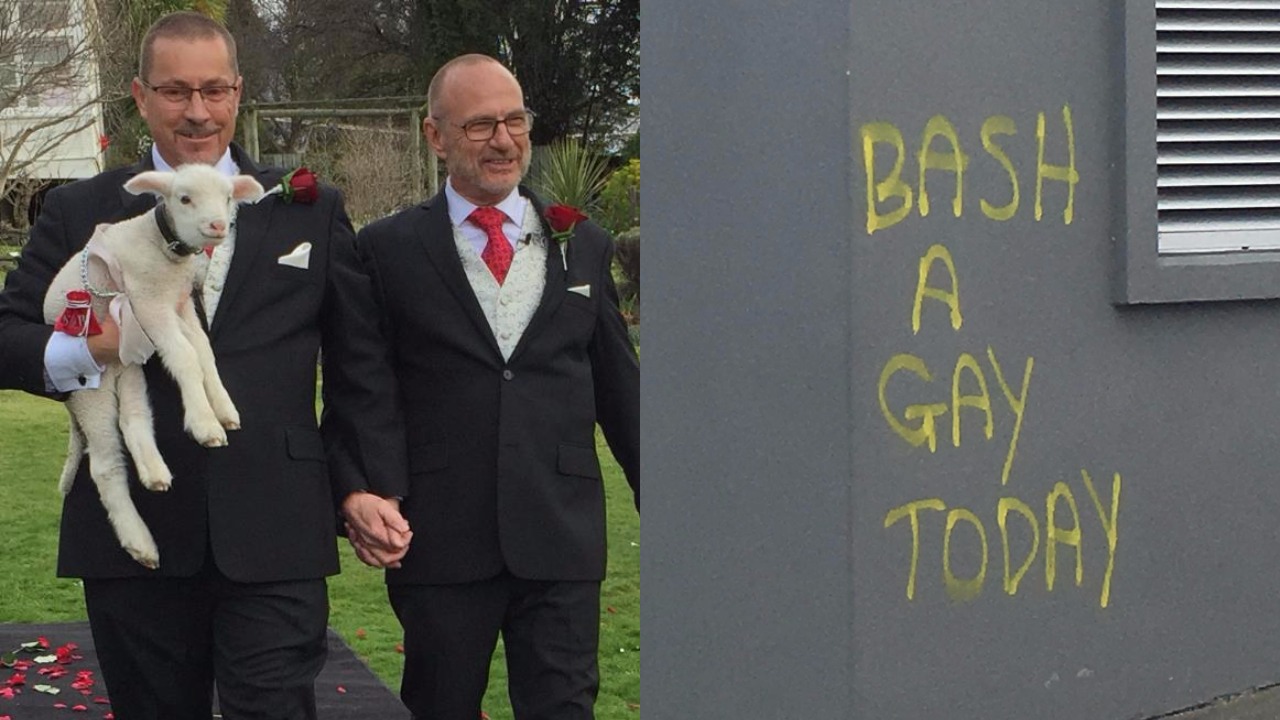 Homophobic graffiti in Sydney shocks gay newlyweds