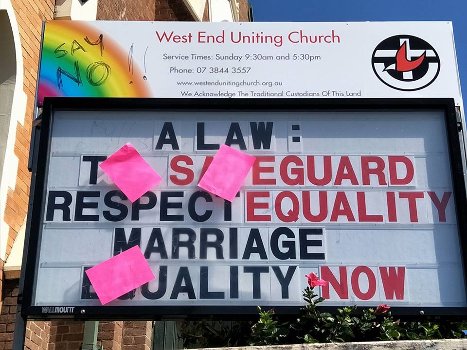 Pro-equality church vandalised in Brisbane