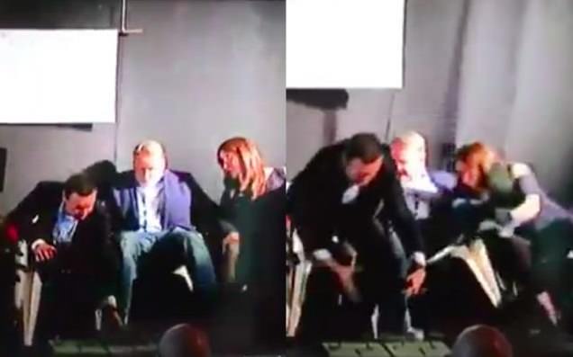 Mark Latham and No campaigners fall off stage at marriage debate