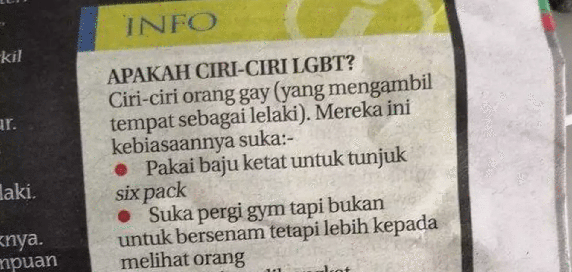 ‘How to spot a gay’ checklist published by Malaysian newspaper