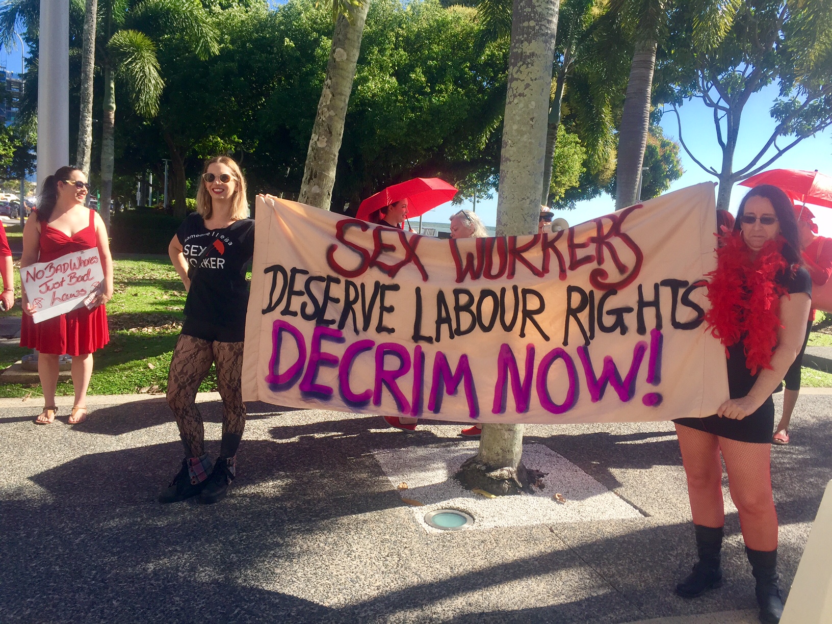 Dozens of sex workers march for decriminalisation in Queensland