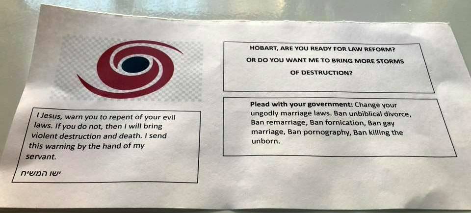 ‘Ban gay marriage’: bizarre hate letter from ‘Jesus’ found around Hobart
