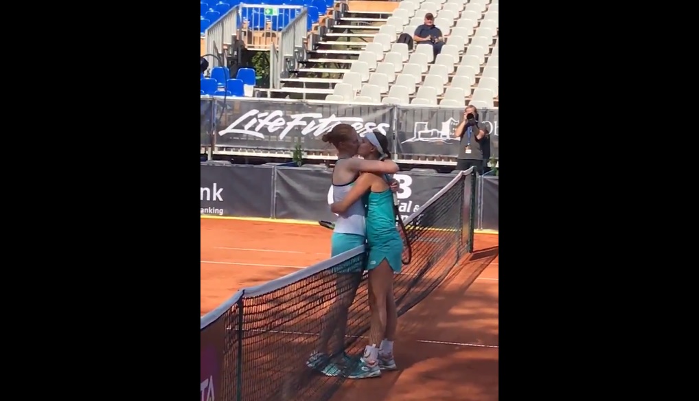 Out tennis couple Alison Van Uytvanck and Greet Minnen share kiss after WTA match
