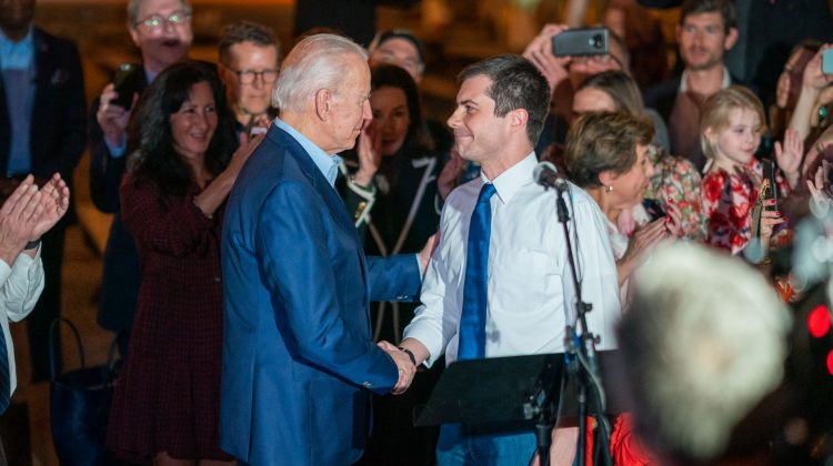 US President-elect Joe Biden shaking hands with Pete Buttigieg