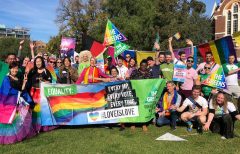 Senator Janet Rice with the Greens contingent at Midsumma Pride March 2021