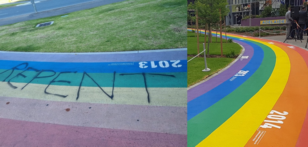 Vandals Deface Adelaide’s Rainbow Pride Walk With Homophobic Graffiti