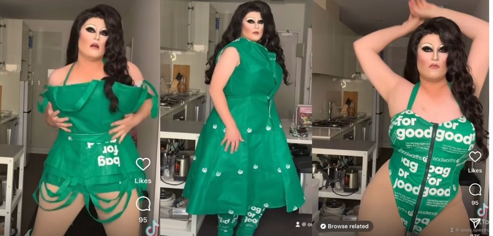 Melbourne Drag Queen’s Woolworths Shopping Bags Dress Goes Viral