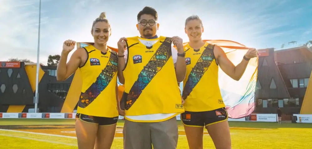AFLW Pride Guernsey Unveiled In Melbourne Museum’s Rainbow Threads Exhibition